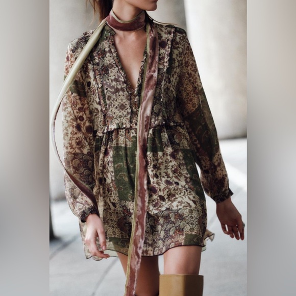 Zara Ruffled Print Mini Dress - Picture 1 of 12